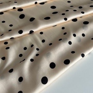 Italian viscose satin fabric, beautiful polka dot print in famous designer style, high quality, last piece 2 meters