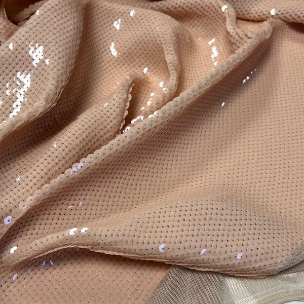 Tissu italien exclusif à paillettes, tissu de créateur, tissu de luxe, tissu prêt-à-porter, qualité premium, couleur : beige, dernière pièce 1,10 mètres