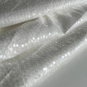 Exclusive Italian linen - sequin fabric, designer fabric, high quality, luxury fabric, color: white