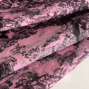 Italian Polyester Waterproof Fabric, Trench Coat Fabric, Designer Print, Color: Pink, Sold by the Meter