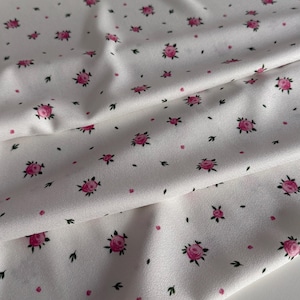 Italian viscose crepe, designer fabric, delicate rose pattern, light & soft, premium quality, sold by the meter