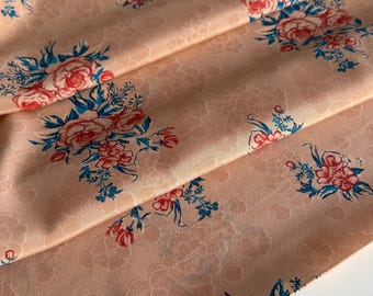 Italian silk Crêpe de Chine – Jacquard fabric, Romantic Floral Print, Designer Fabric, Color: Terracotta Premium Quality
