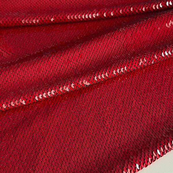 Esclusivo tessuto con paillettes italiano, tessuto di design, tessuto di lusso, tessuto pronto da indossare, qualità premium, colore: rosso