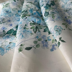 Italian designer linen fabric with blue roses and floral pattern, premium floral linen fabric, pattern runs along the fabric, last piece 1.90 meters