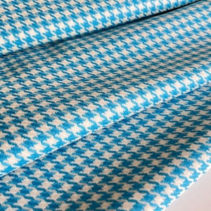 Luxury Italian LANA VERGINE wool fabric, houndstooth pattern fabric, premium quality, color: blue