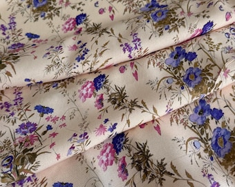 Italian viscose-Moroccane fabric, beautiful floral print, designer fabric, high quality, sold by the meter.