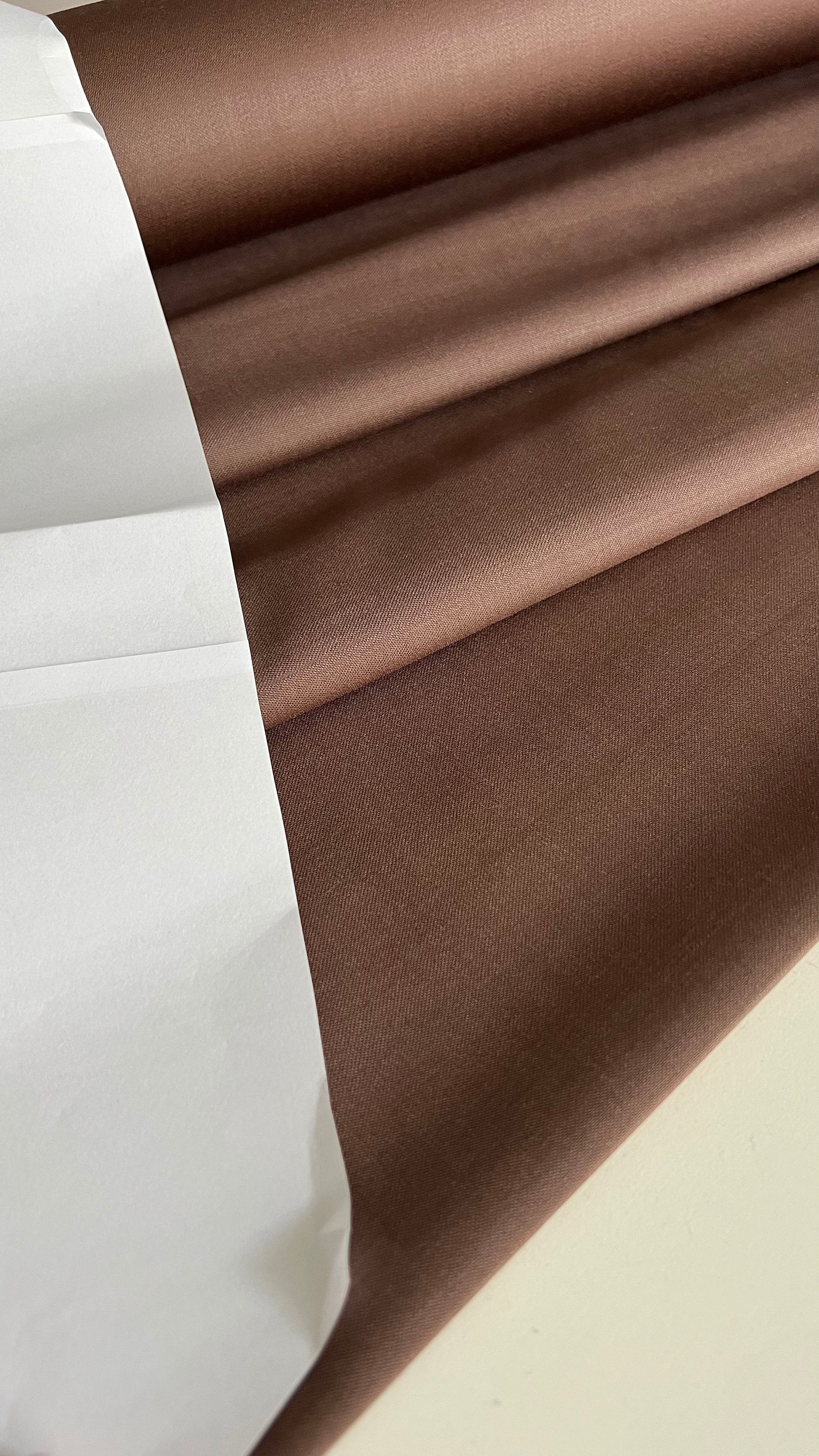 Italian designer virgin wool - light satin fabric, premium quality, color: mocha brown