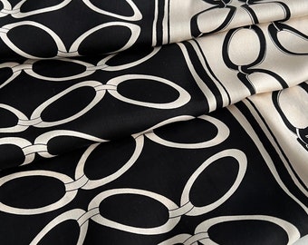 Tissu viscose italien exclusif, tissu de créateur dans le célèbre style des créateurs, haute qualité, couleur: noir-beige, motif le long du tissu