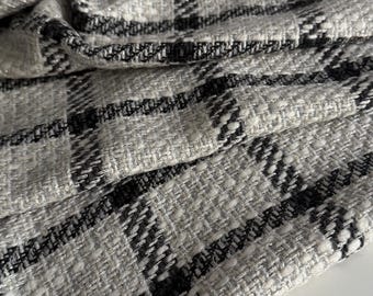 French wool mix tweed fabric, check fabric pattern with lurex, soft suiting fabric, premium quality