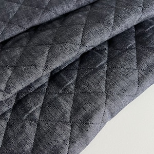 High-quality Italian thin quilted jeans fabric, designer fabric, color: dark blue