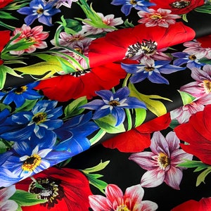 Algodón cadáver de diseñador italiano, tela de algodón, hermoso estampado de flora, última pieza 1,50 metros