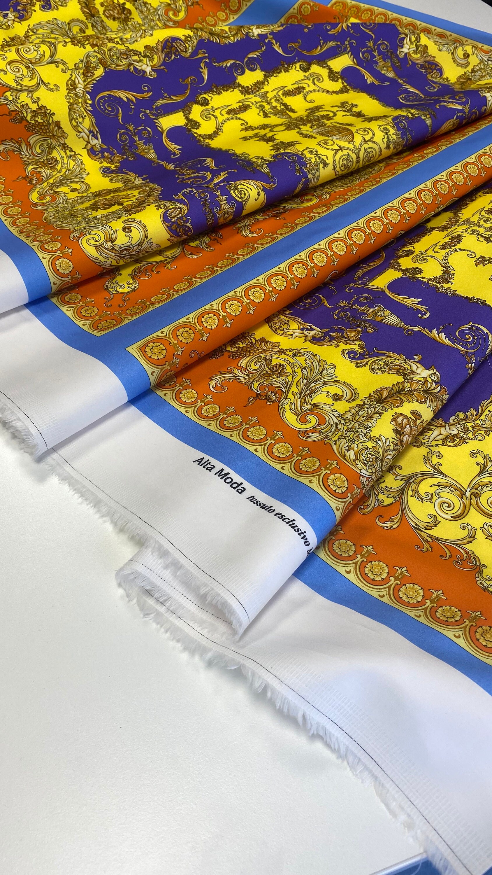 Silk Versace Inspired Designer Italian Print Fabric, Digital