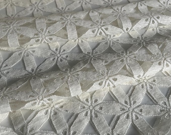 Italian fabric, designer fabric, lace fabric, embroidered mesh fabric, high-quality workmanship, color: ivory, sold by the meter
