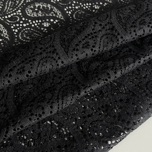 Tissu en dentelle de coton mélangé de créateur italien, de la meilleure qualité, couleur : noir