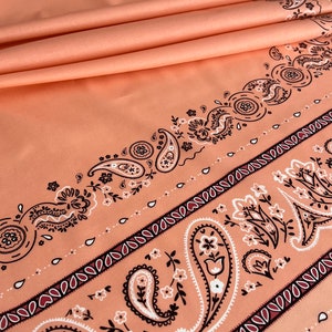 Exclusive, high-quality cotton batiste fabric, designer fabric in the famous designer style, panel fabric, color: apricot
