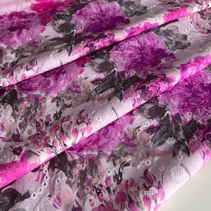Italian designer cotton batiste fabric, Sangallo fabric, eyelet fabric with beautiful large floral print
