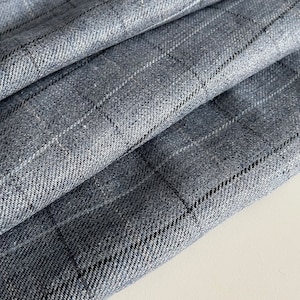Italian designer linen fabric, checked linen fabric, clothing fabric, high quality, color: blue-grey, perfect for jackets, wind instruments