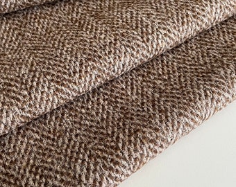 Italian Famous Designer Wool Fabric, Coat Fabric, Zigzag Knit, Premium Quality, Color: Dark Beige, Warm and Soft