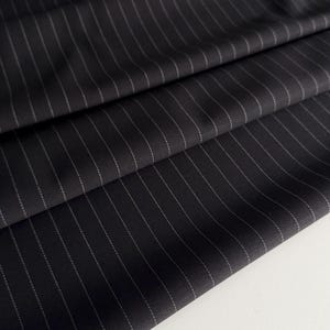 Exclusive Italian designer wool fabric in stripes, light satin, double-face fabric, premium quality, color: black