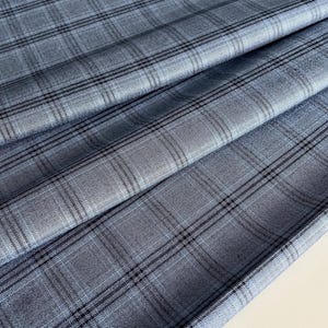 Exclusive Italian designer fabric, boiled wool fabric with a slight sheen, check fabric, premium quality, color: blue