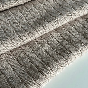Italian, 100% knitting wool fabric, wool fabric, cable knit fabric, very  soft, color: beige, last piece 60 cm