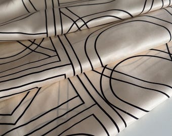 Exclusive Italian silk twill fabric, designer style, geometric pattern, premium quality, color: light beige