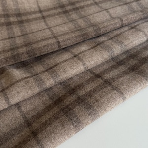 Exclusive Italian wool fabric, checked designer fabric, premium quality, soft, thin and warm, color: Mocha Mousse