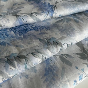 Exclusive Italian linen fabric, designer fabric in famous designer style, high quality, flora print, color: blue, last piece 2.40 meters