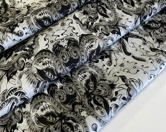 Italian cotton batiste fabric, Barocco print, designer fabric, last piece 1.80 meters