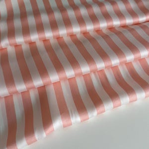 Italian viscose satin fabric, lightweight, soft viscose fabric with peach-white stripes. Premium quality, last piece 2 meters