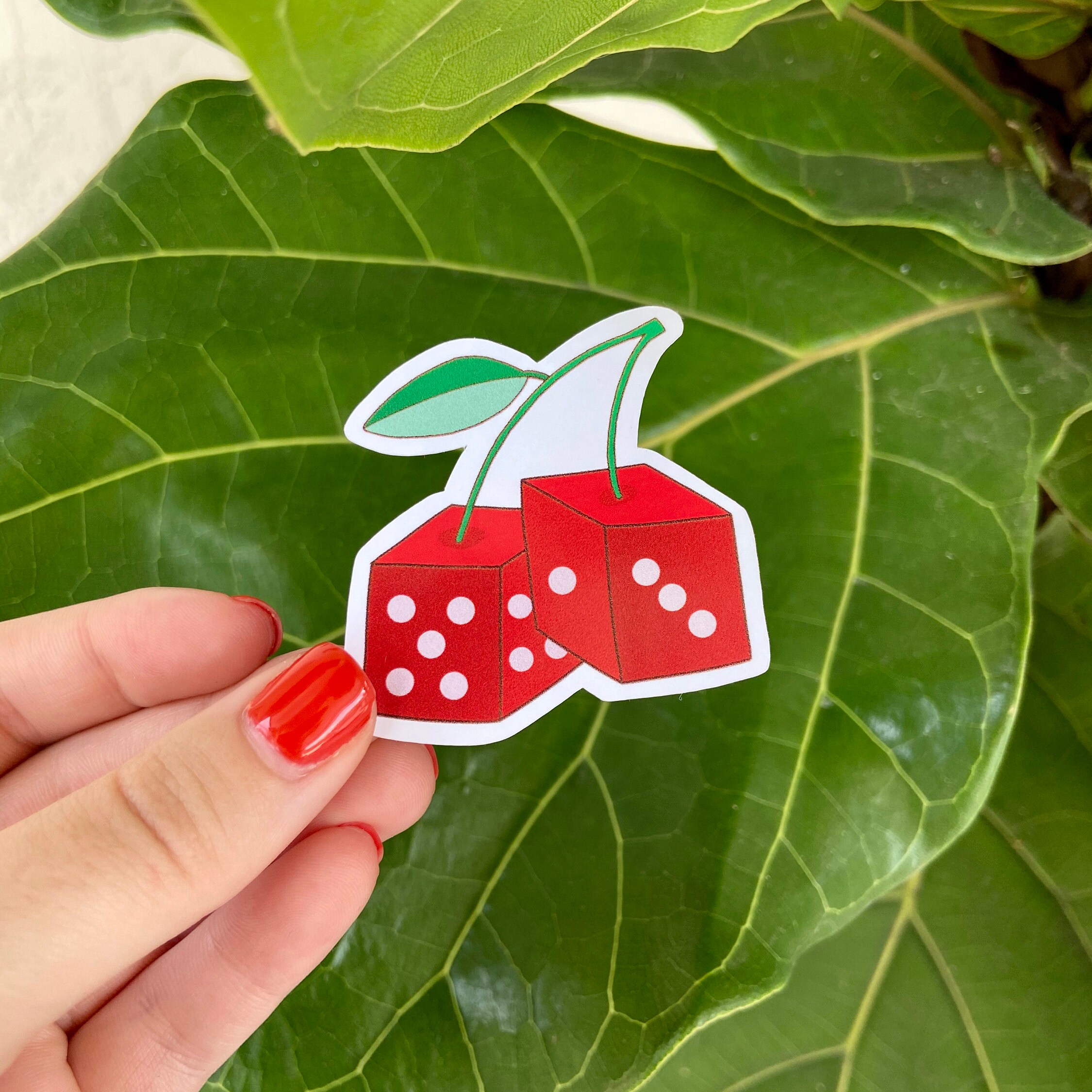 Cherry Dice Die Cut Glossy Sticker Etsy