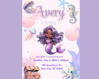 Girls mermaid sea theme, Party Digital Invitation Template, Mobile Invitation, e-invite Phone Invitations, Text Message Invite, Canva