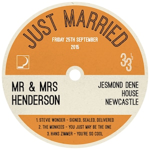 Customised Vinyl Record Label / Vinyl Record label / Record Label Sticker / Vinyl Wedding Guest Book / Alternative Wedding Guest Book image 1