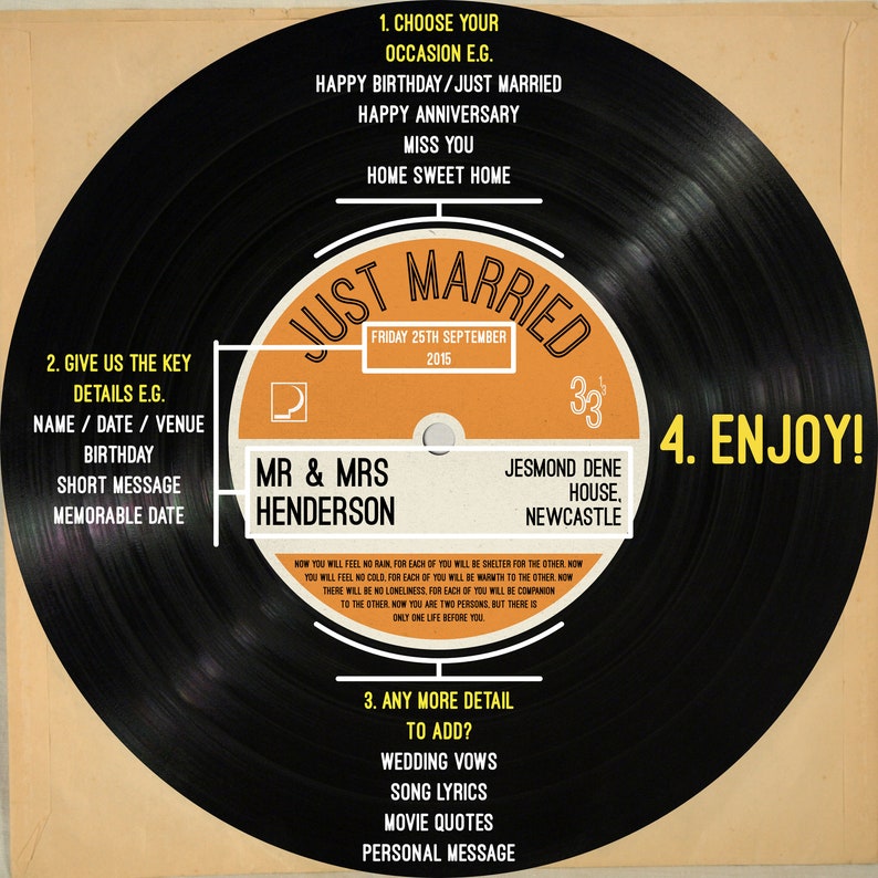 Customised Vinyl Record Label / Vinyl Record label / Record Label Sticker / Vinyl Wedding Guest Book / Alternative Wedding Guest Book image 3