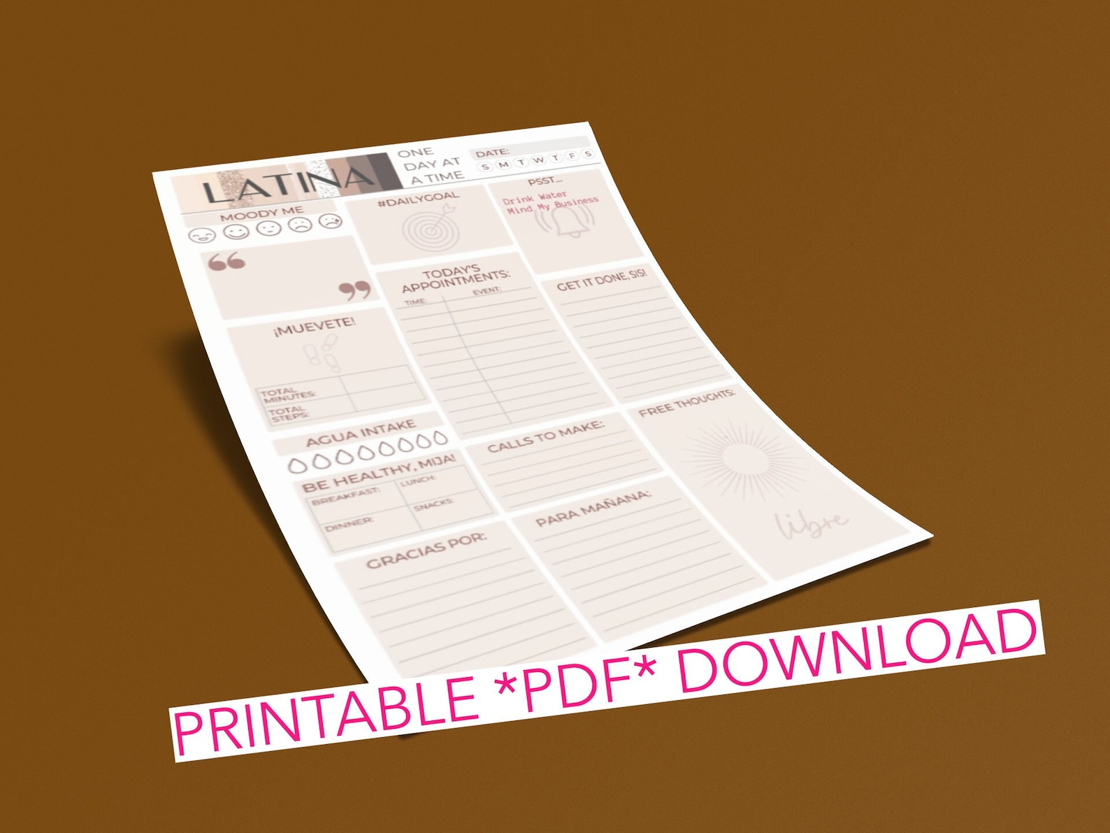LATINA PRINTABLE Day Planner DOWNLOAD. Day by Day Planner. Etsy