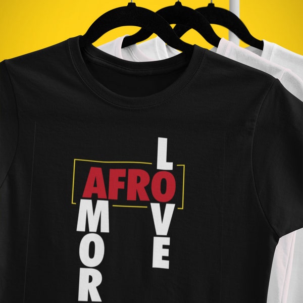 AFRO LOVE AMOR Short-Sleeve Unisex T-Shirt | Latina Shirts | Love T-Shirt | Black Hair T-Shirt | Natural Hair Love