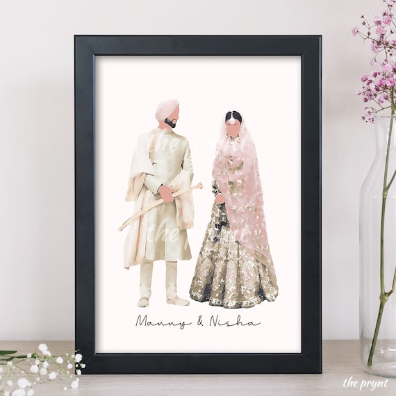 Personalised Custom Wedding Illustration | Wedding Portrait | Couple Portrait Illustration | Indian | Sikh | Bride + Groom | Wedding Gift