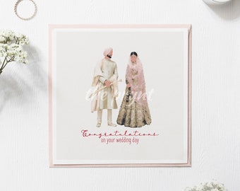 de mariage sikh de luxe | Anand Karaj Carte De Vœux | Illustration de mariage d'un couple sikh rose | Cérémonie de mariage sikh | Cadeau de mariage indien