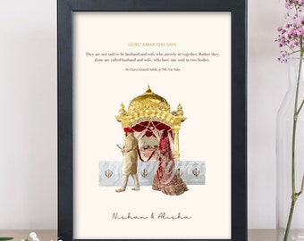Regalo de boda sij personalizado / Ilustración de boda Anand Karaj Sikh / Sikhi - Regalo Guru Amar Das Ji / Sikh / Punjabi / como se ve en TikTok