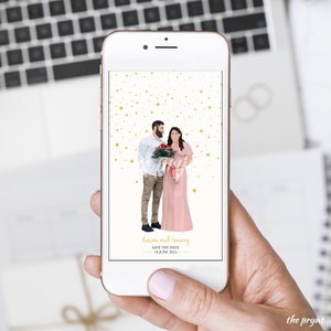 DIGITAL Bespoke Save the Date Invitation | Luxury | Custom Personalised Illustration | Asian / Desi Bride and Groom | Sikh / Hindu / Muslim