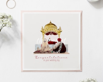 Luxury Sikh Wedding Card | Anand Karaj Greeting Card | Wedding Ceremony Sitting Illustration | Sikh Wedding Ceremony | Indian Wedding Gift