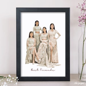 Illustration personnalisée | Famille | Meilleurs amis | Demoiselles d'honneur | Escouade des mariées | Sœurs | Cadeau d'anniversaire | Caricature illustrée
