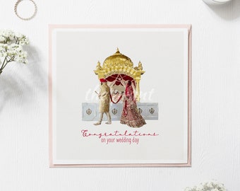Luxury Sikh Wedding Card | Anand Karaj Greeting Card | Wedding Ceremony Bridal Illustration | Sikh Wedding Ceremony | Indian Wedding Gift