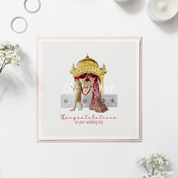 Tarjeta de boda sij de lujo / Tarjeta de felicitación Anand Karaj / Ceremonia de boda Ilustración nupcial / Ceremonia de boda sij / Regalo de boda indio