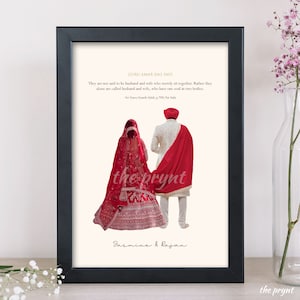 Gepersonaliseerde Sikh huwelijkscadeau | Sikh bruidspaar illustratie | Sikhi - Guru Amar Das Ji Cadeau | Sikh | Punjabi | Laava | Shabad-betekenissen