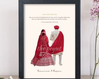 Personalised Sikh Wedding Gift | Sikh Wedding Couple Illustration | Sikhi - Guru Amar Das Ji Gift | Sikh | Punjabi | Laava | Shabad Meanings