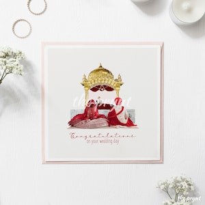 Cartão de casamento sikh luxuoso | Anand Karaj Cartão Comemorativo | Cerimônia de casamento sentado ilustração | Cerimônia de Casamento Sikh | Presente de casamento indiano