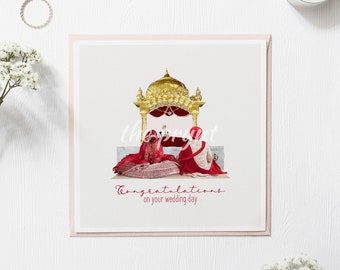 Luxury Sikh Wedding Card | Anand Karaj Greeting Card | Wedding Ceremony Sitting Illustration | Sikh Wedding Ceremony | Indian Wedding Gift