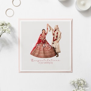 Cartão de casamento hindu luxuoso | Vivaha Cartão Comemorativo | Cerimônia de guirlanda girando ilustração | Presente de casamento indiano