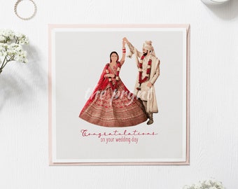 Luxury Hindu Wedding Card | Vivaha Greeting Card | Garland Ceremony Twirling Illustration | Indian Wedding Gift